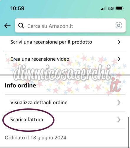 Come scaricare una fattura Amazon da App