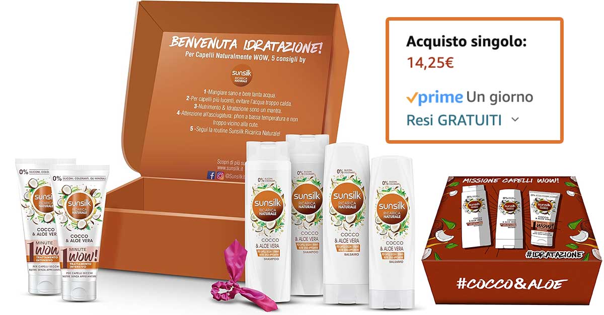 Sunsilk Cocco & Aloe: Box Regalo a 14,25€ - shampoo, balsamo, trattamento  intensivo e Omaggio - DimmiCosaCerchi