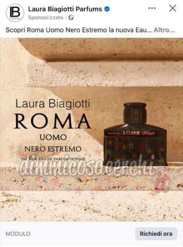 Campione omaggio del profumo Roma Uomo Nero Estremo di Laura Biagiotti